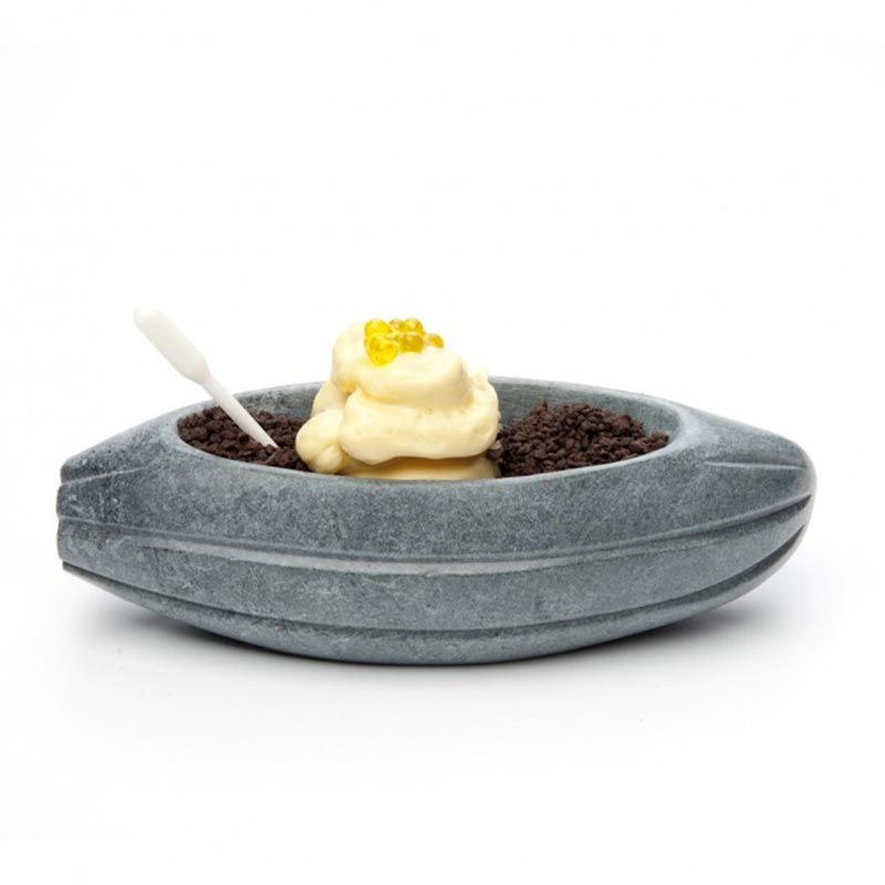 100% Chef Cacao Bean Kayık Mermer Sunum Tabağı, 21x8x6 cm, Gri — 100% Chef