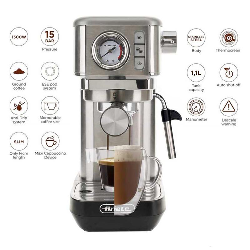 Ariete 1381/10 Moderna Slim Espresso Kahve Makinesi, Krom — Ariete — Görsel 3