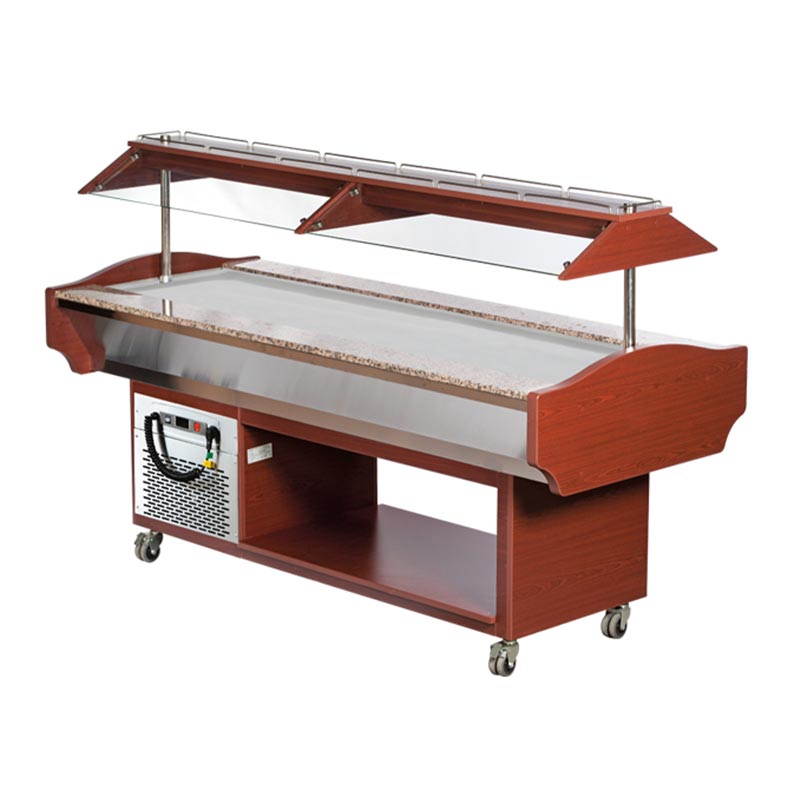 Arisco Soğutmalı Saladbar, Düz Yüzeyli, 215x90x87 cm, Elektrikli, Maun — Arisco