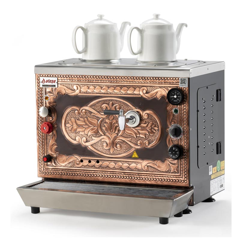 Ateşe Sümela Analog 2 Demlikli Çay Kazanı, Gaz+Elektrikli, Bakır — Ateşe — Görsel 2