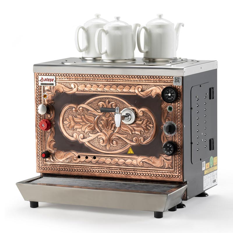 Ateşe Sümela Analog 3 Demlikli Çay Kazanı, Gaz+Elektrikli, Bakır — Ateşe — Görsel 2