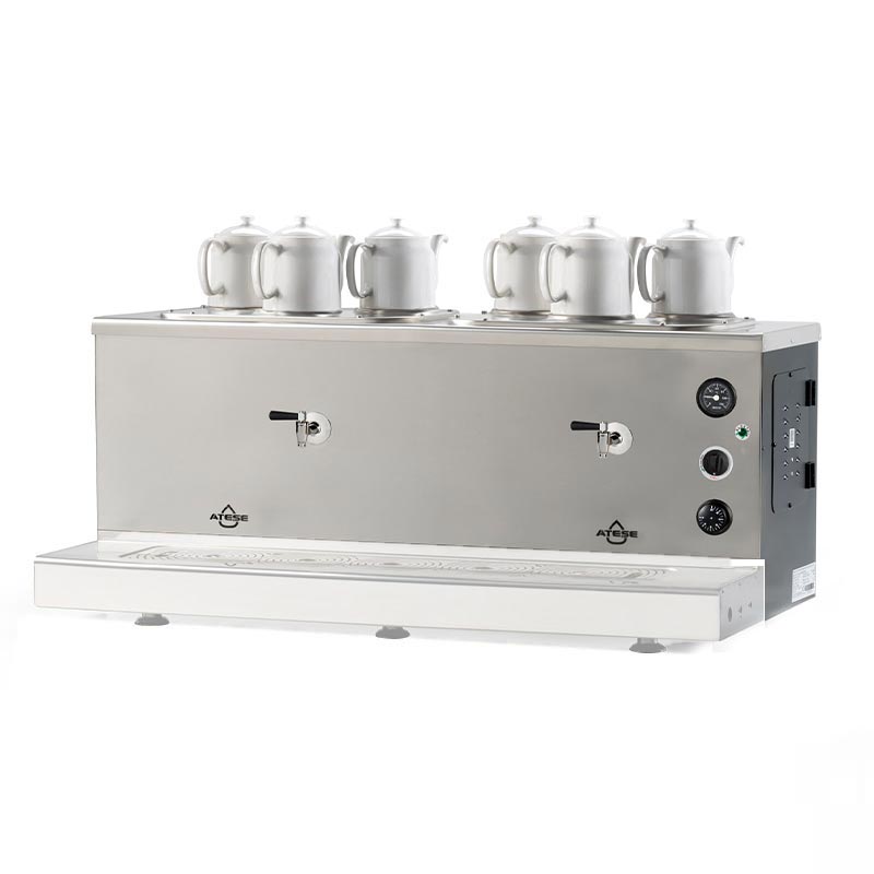 Ateşe Sümela Analog 6 Demlikli Çay Kazanı, Gaz+Elektrikli, Statik Boyalı — Ateşe