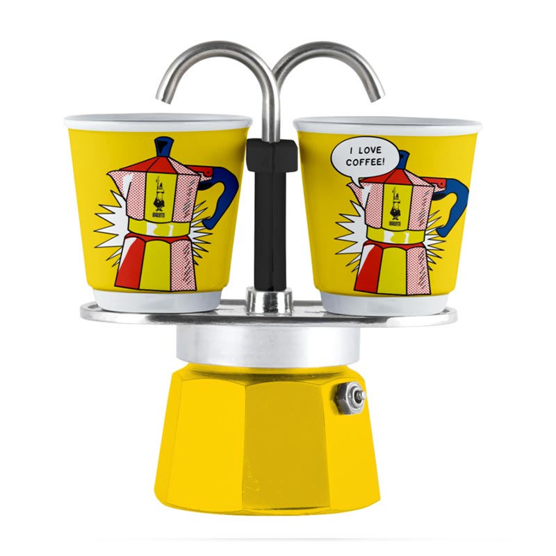 Bialetti Liechtenstein Mini Express Moka Pot, 2 Cup + 2 Espresso Fincanı, Sarı — Bialetti