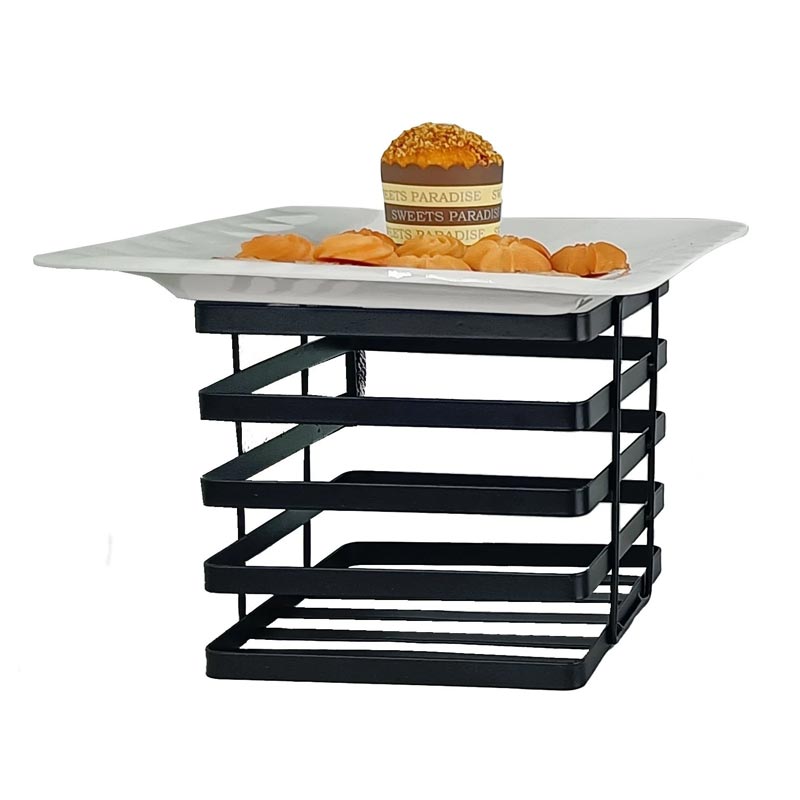 Biradlı Groovy GRV-K20-01 Kare Metal Tabak Yükseltici, 20x20x10 cm, Siyah