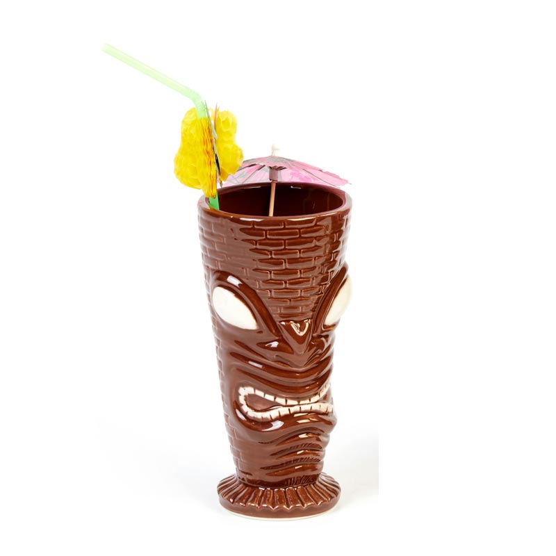 Biradlı GRV-20209 Seramik Tiki Mug Kokteyl Bardağı, 350 cc, 8x17 cm, Kahverengi — Biradlı