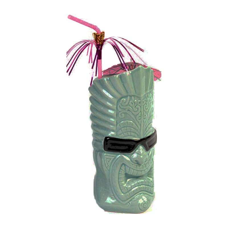 Biradlı GRV-20210 Seramik Tiki Mug Kokteyl Bardağı, 440 cc, 9x20 cm, Yeşil — Biradlı
