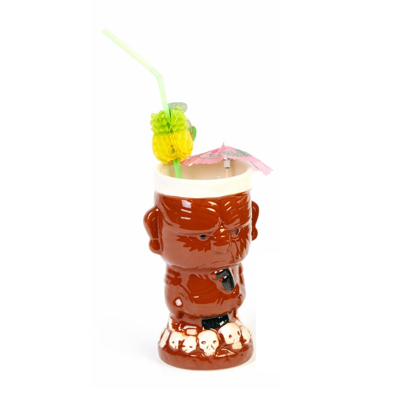 Biradlı GRV-20211 Seramik Tiki Mug Kokteyl Bardağı, 410 cc, 8.5x16.5 cm, Kahverengi — Biradlı