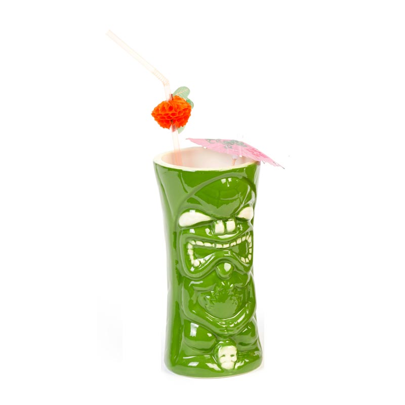Biradlı GRV-20212 Seramik Tiki Mug Kokteyl Bardağı, 440 cc, 8x17, 5 cm, Yeşil — Biradlı