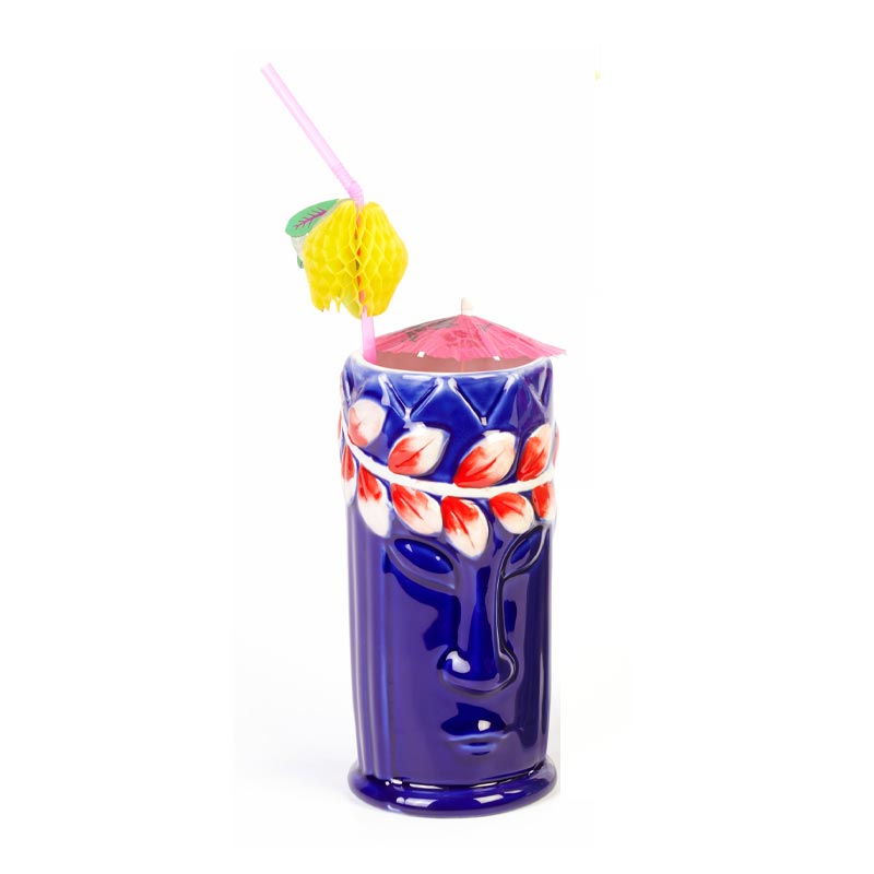 Biradlı GRV-20213 Seramik Tiki Mug Kokteyl Bardağı, 540 cc, 8x17, 5 cm, Mavi — Biradlı