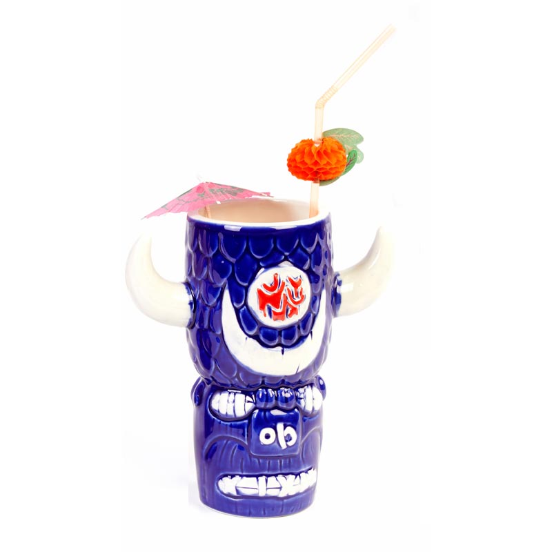 Biradlı GRV-20215 Seramik Tiki Mug Kokteyl Bardağı, 610 cc, 8x18, 5 cm, Mavi — Biradlı