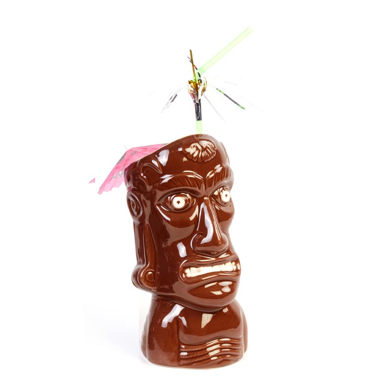 Biradlı GRV-20217 Seramik Tiki Mug Kokteyl Bardağı, 8x17, 5 cm, Kahverengi — Biradlı