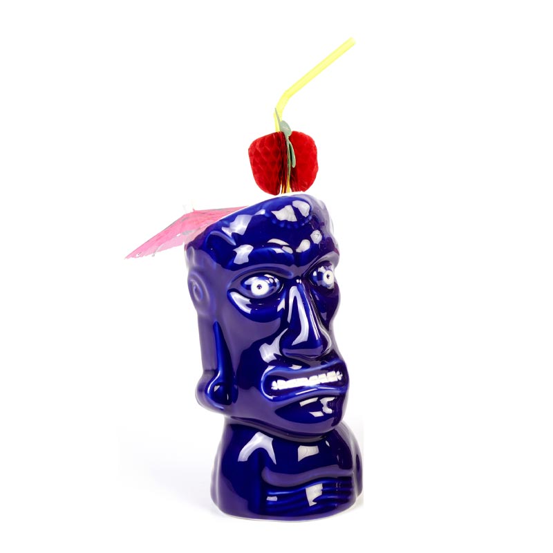 Biradlı GRV-20217 Seramik Tiki Mug Kokteyl Bardağı, 350 cc, 8x17, 5 cm, Mavi — Biradlı