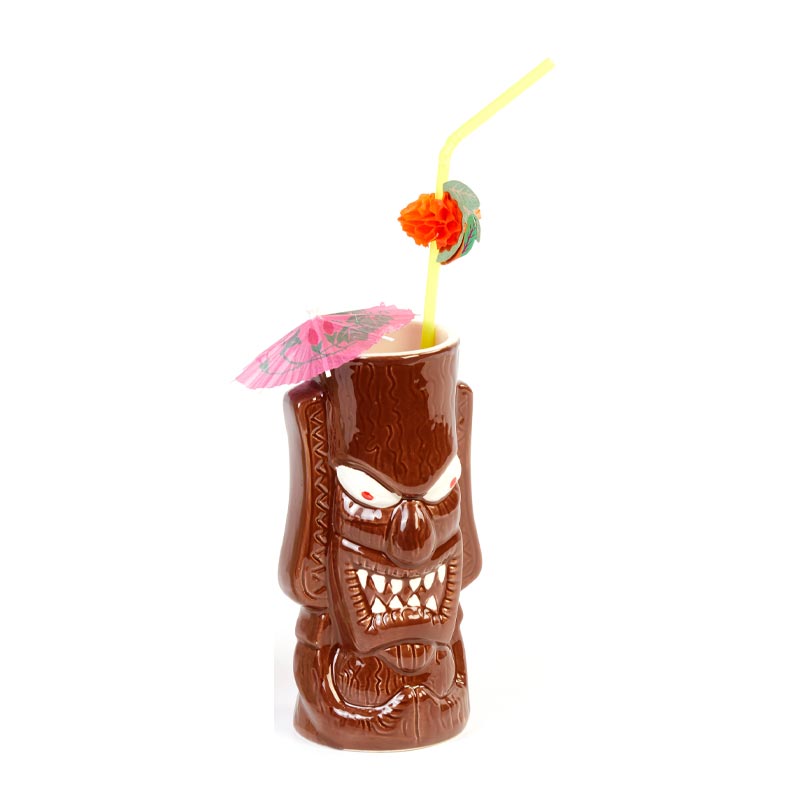 Biradlı GRV-20219 Seramik Tiki Mug Kokteyl Bardağı, 350 cc, 8x17, 5 cm, Kahverengi — Biradlı