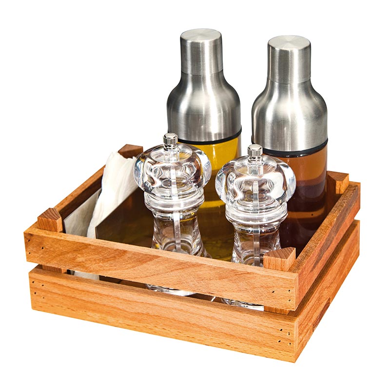 Biradlı GRV-2417 Cam - Çelik Tuzluk Yağlık Takımı, Ahşap Kasalı — Biradlı