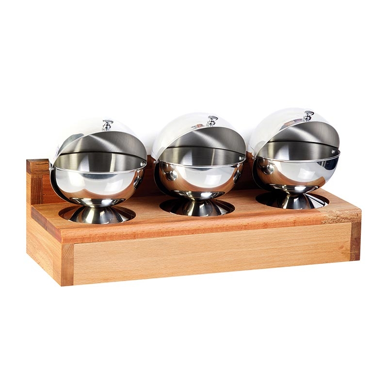Biradlı GRV-322 Ahşap Standlı Küre Baharatlık Takımı, 3'lü, 45x17 cm — Biradlı