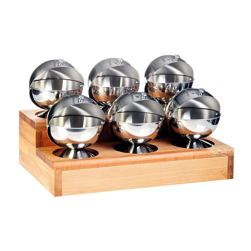 Biradlı GRV-323 Ahşap Standlı Küre Baharatlık Takımı, 6'lı, 45x30 cm — Biradlı