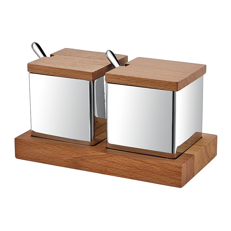 Biradlı GRV-55 Ahşap Standlı Kare Baharatlık Takımı, 2'li — Biradlı