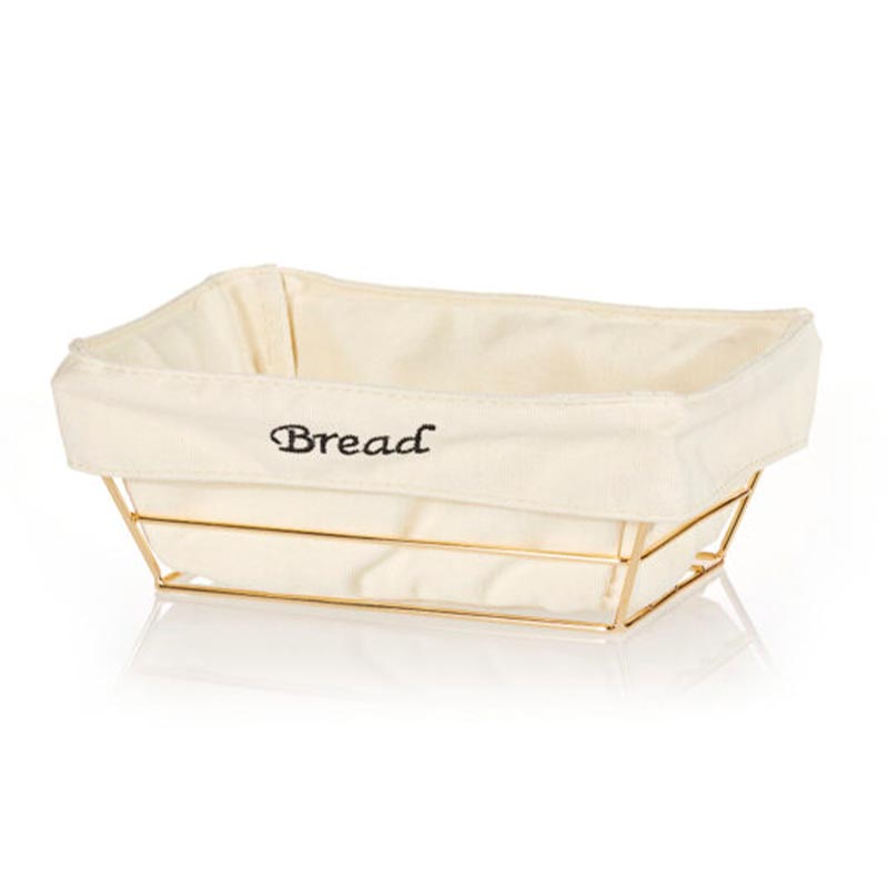 Biradlı HW182B Dikdörtgen Bezli Ekmek Sepeti, 22x16 cm, Altın — Biradlı