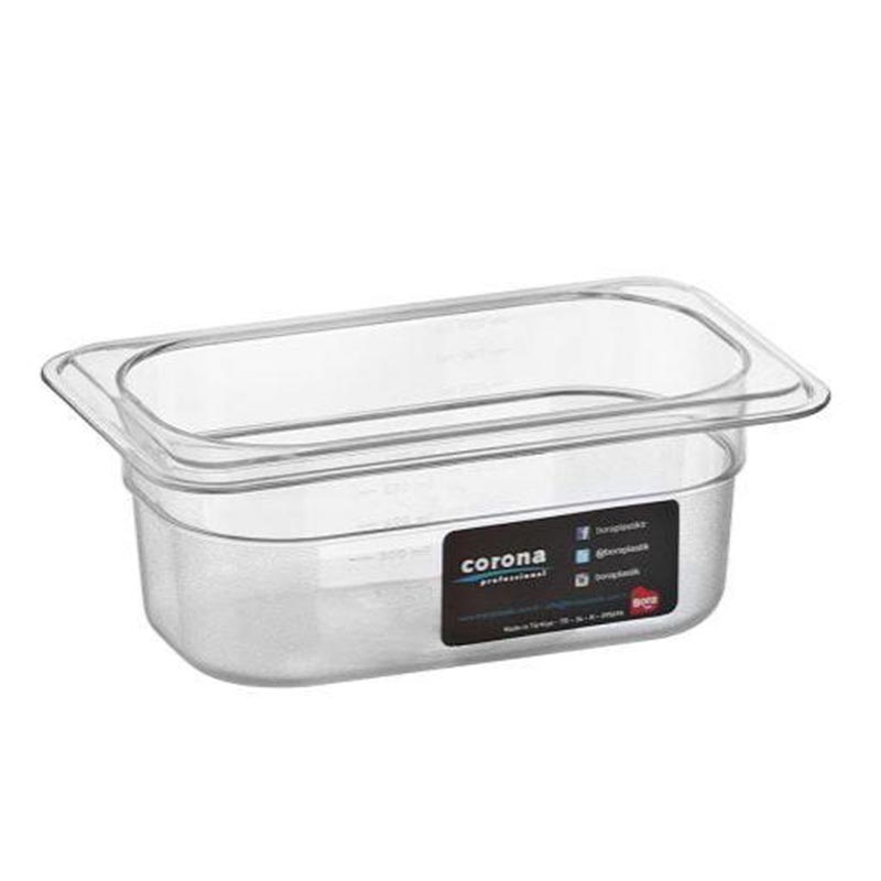 Bora Plastik GN 1/9-65 mm Polikarbon Gastronorm Küvet, 600 ml — Bora Plastik
