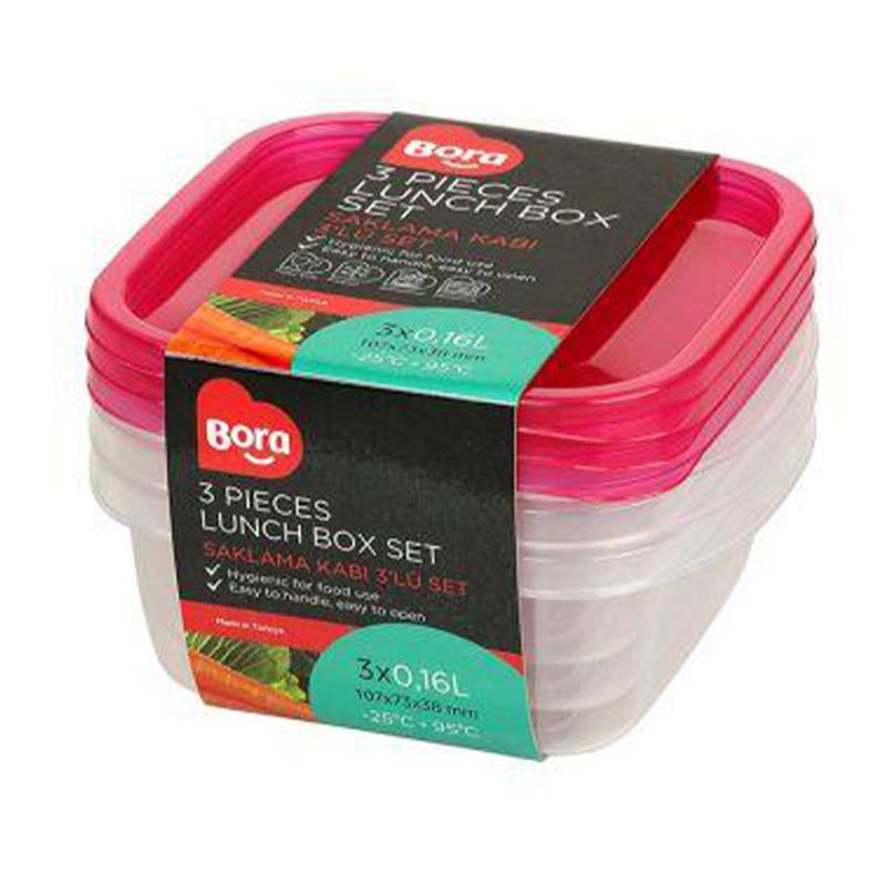 Bora Plastik Kare Mini Saklama Kabı, 3'lü, 350 ml — Bora Plastik