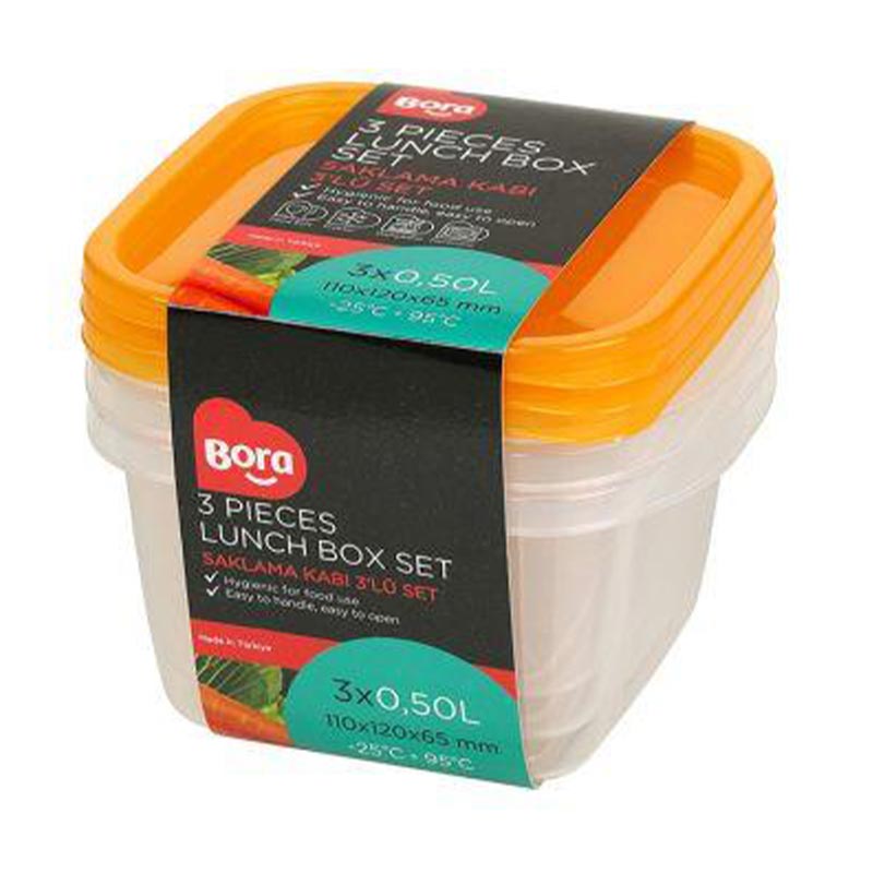 Bora Plastik Kare Saklama Kabı, 3'lü, 500 ml — Bora Plastik