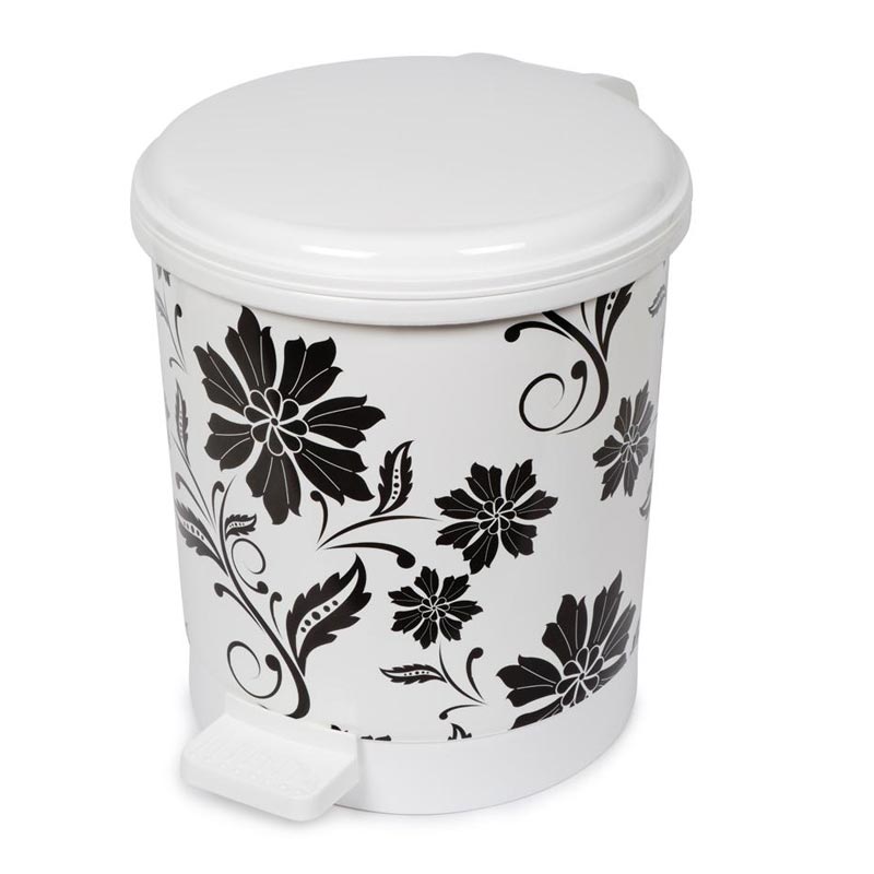 Bora Plastik Pedallı Çöp Kovası, Çiçek Desenli, No: 0, 3 L — Bora Plastik