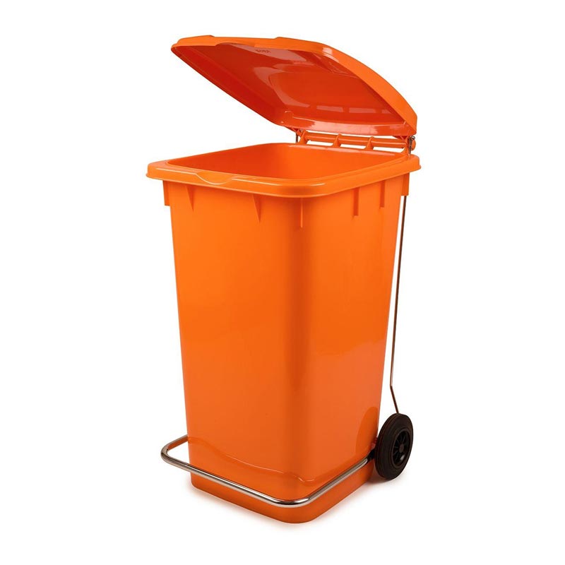 Bora Plastik Pedallı Demirli Çöp Kovası, 120 L, Turuncu — Bora Plastik