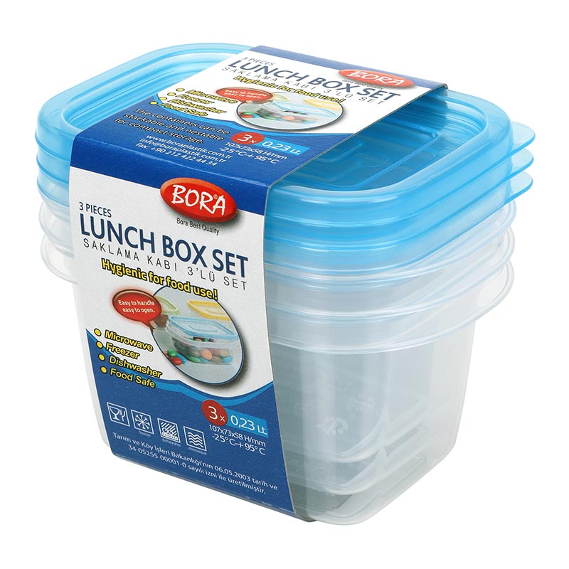 Bora Plastik Saklama Kabı, Dikdörtgen, Mini, Derin, 3'lü Set, 230 ml — Bora Plastik