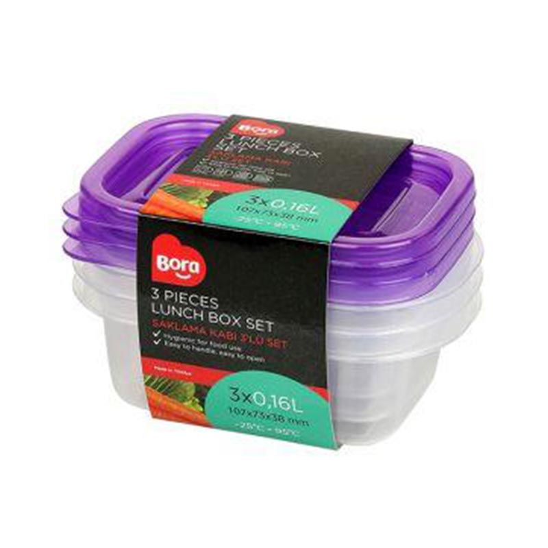 Bora Plastik Saklama Kabı, Dikdörtgen, Mini, Sığ, 3'lü Set, 160 ml — Bora Plastik