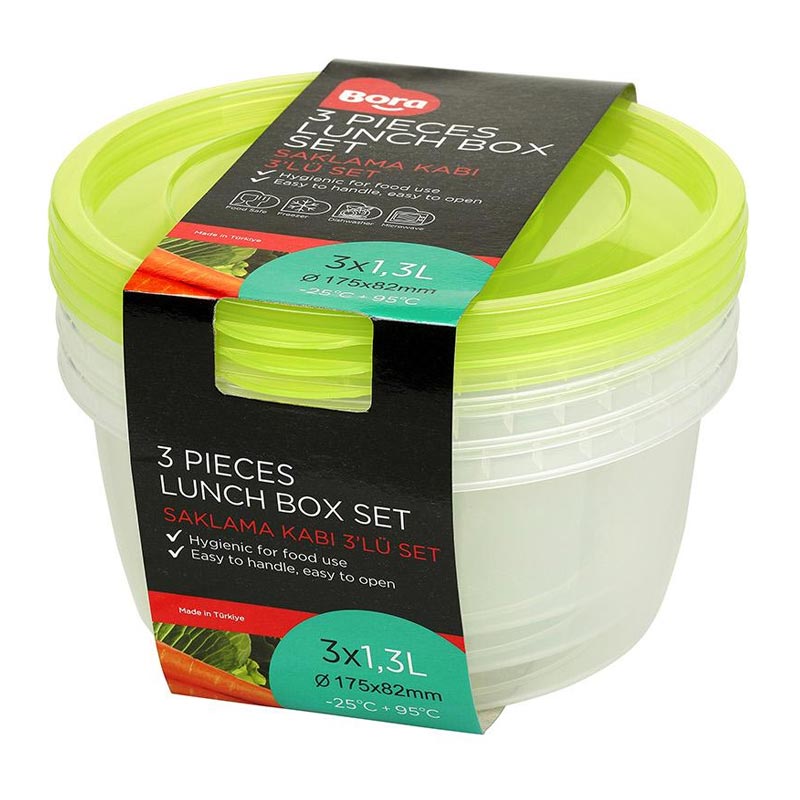 Bora Plastik Saklama Kabı, Yuvarlak, 3'lü Set, 1300 ml — Bora Plastik