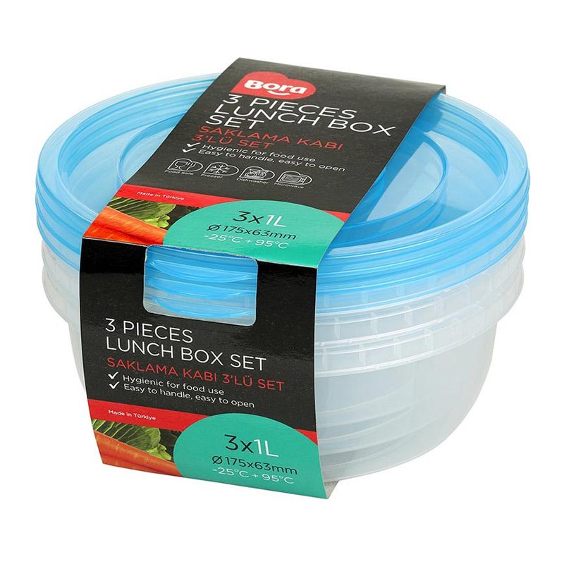 Bora Plastik Saklama Kabı, Yuvarlak, 3'lü Set, 1000 ml — Bora Plastik