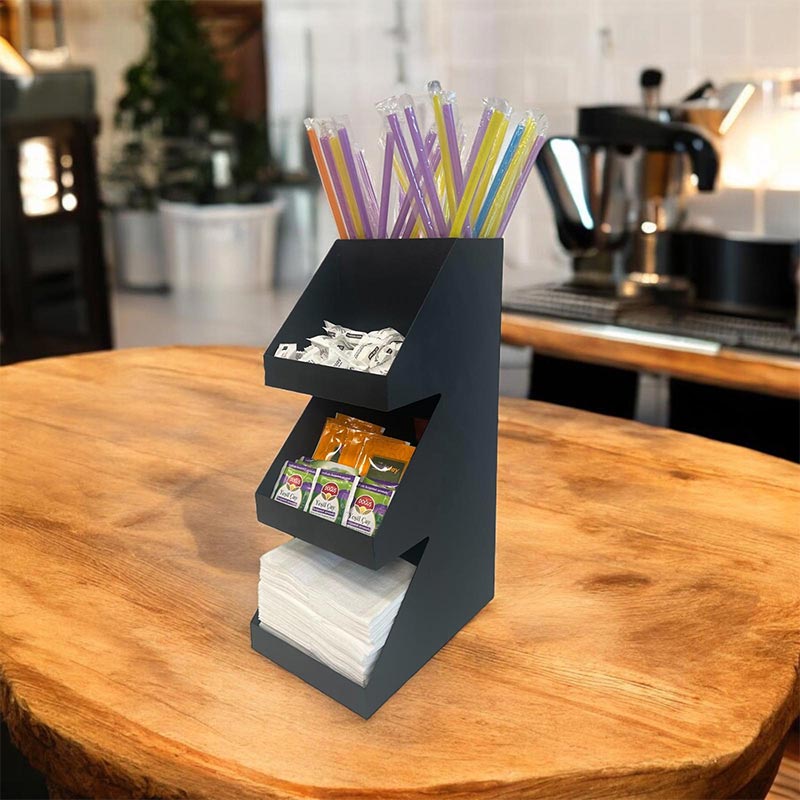 Decorelax 3 Katlı 5 Bölmeli Metal Pipet & Peçetelik & Şekerlik Organizer, Siyah — Decorelax — Görsel 2