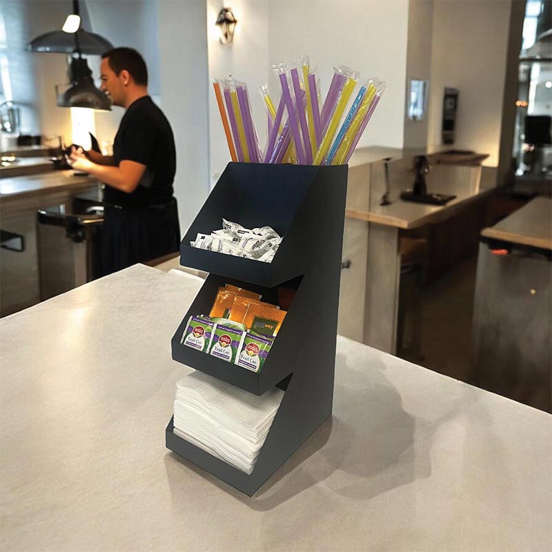 Decorelax 3 Katlı 5 Bölmeli Metal Pipet & Peçetelik & Şekerlik Organizer, Siyah — Decorelax — Görsel 3