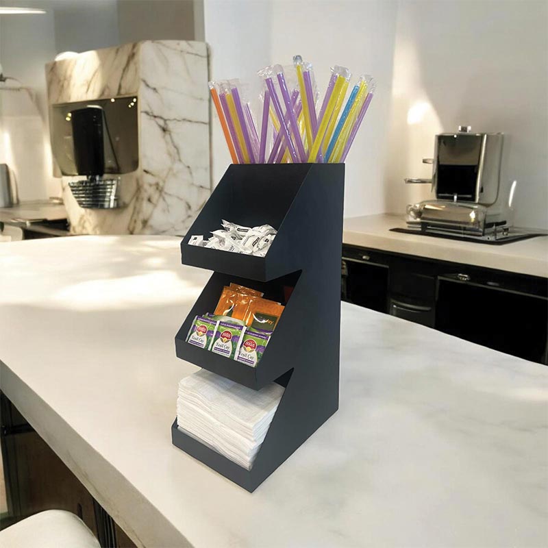 Decorelax 3 Katlı 5 Bölmeli Metal Pipet & Peçetelik & Şekerlik Organizer, Siyah — Decorelax — Görsel 5