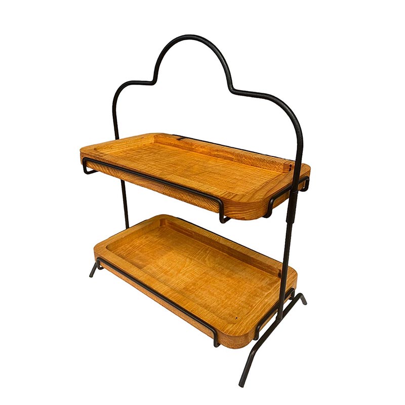Decorelax Metal Ayaklı 2 Katlı Ahşap Teşhir Standı, 15x27cm — Decorelax