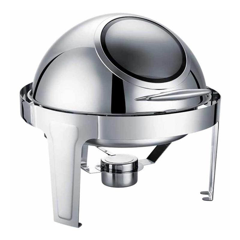 Epinox CDC-6C Yuvarlak Camlı Roll Top Chafing Dish, 6 L, Jel Yakıt + Elektrikli