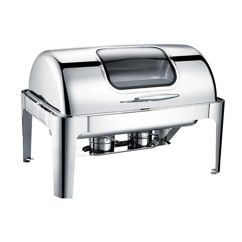 Epinox CDR-9C Roll Top Kapaklı Camlı Chafing Dish, 9 L, Jel Yakıt + Elektrikli