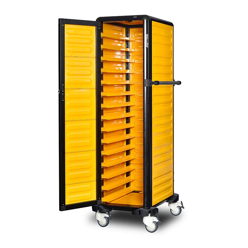 Gastrolley 150 Tekli Servis Tepsi Arabası, 2 Yanı ve Arkası Kapalı, Kapılı, 57x75x174 cm — Gastrolley