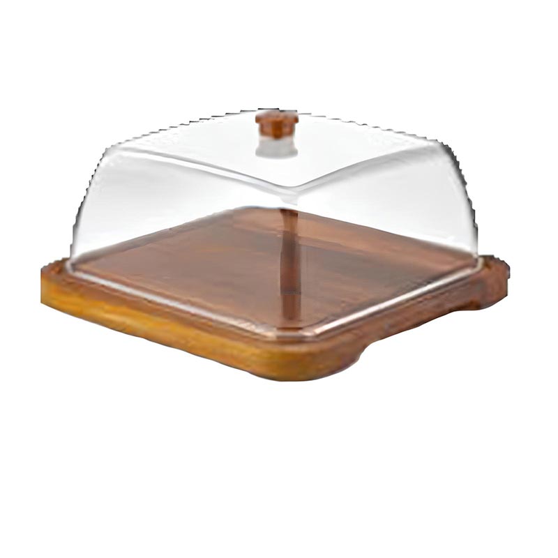 GastroPlast GF-18/BR Polikarbon Ahşap İroko Fanus, 280x280 mm — GastroPlast