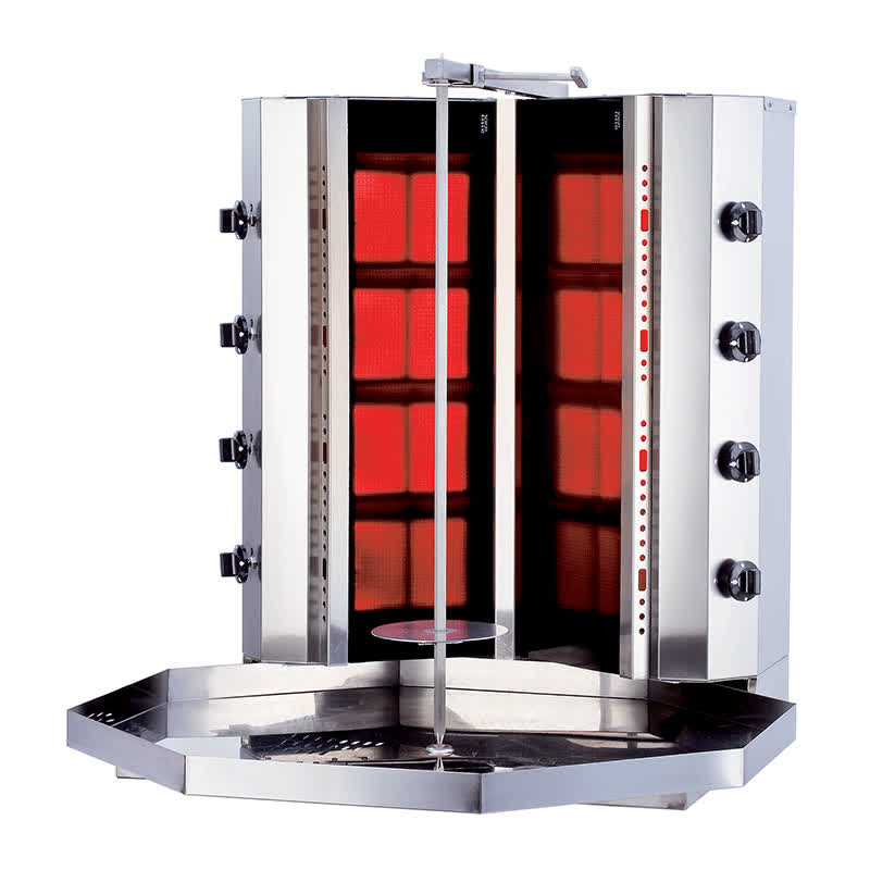 Kalitegaz KLG141VG V Model Döner Ocağı, 4+4 Radyanlı, Gazlı, Motorsuz, Camlı — Kalitegaz