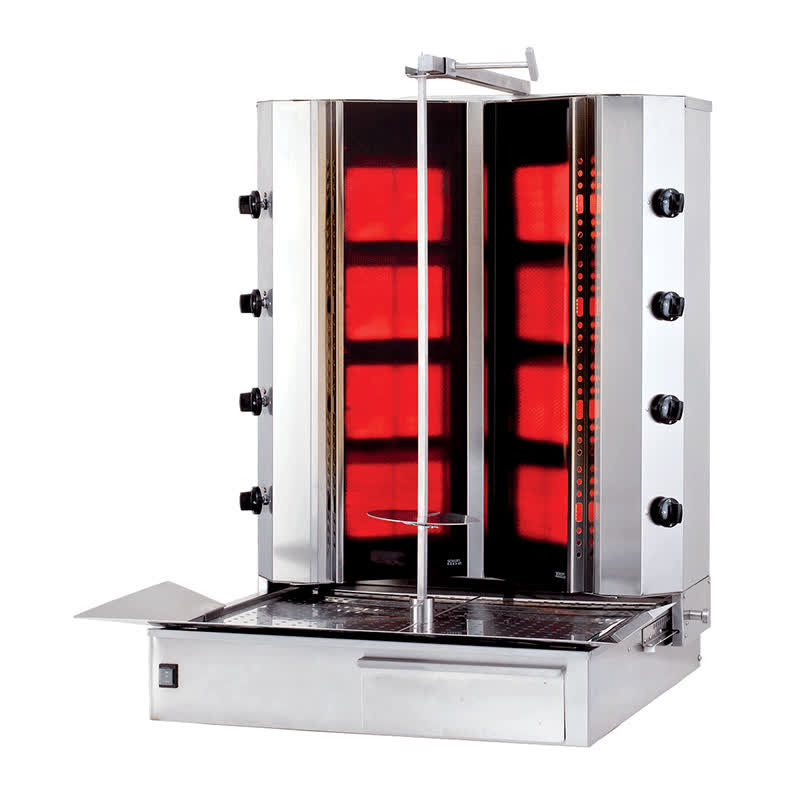 Kalitegaz KLG224VG V Model Döner Ocağı, 4+4 Radyanlı, Gazlı, Alttan Motorlu, Hareketli Gövde, Camlı — Kalitegaz