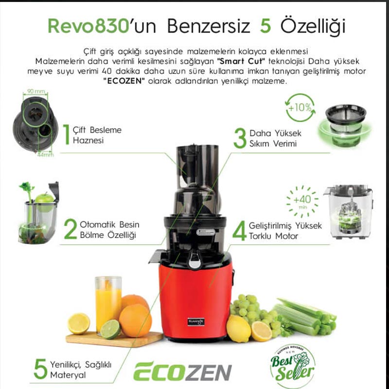 Kuvings REVO830 Slow Juicer Soğuk Sıkım Katı Meyve Sıkacağı, Kırmızı — Kuvings — Görsel 5