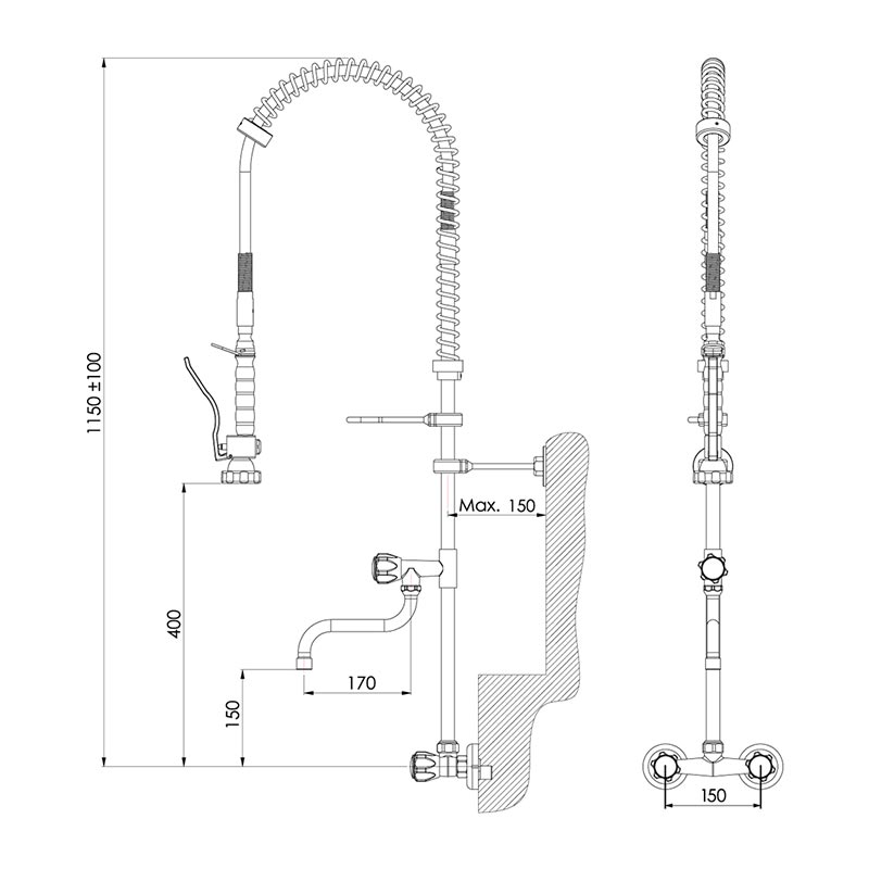 Liva Gaz 011 Ara Musluklu Duvara Monte Duş Sprey Ünitesi, Çift Su Girişli — Liva Gaz — Görsel 2