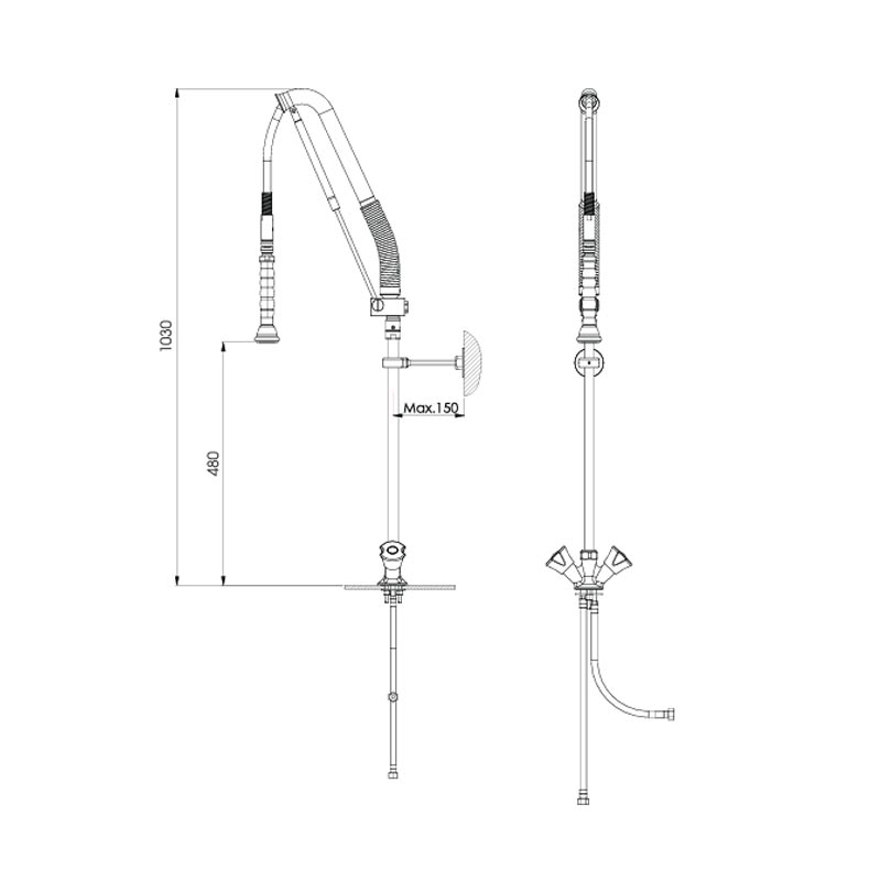Liva Gaz 035 Ara Musluklu Tezgaha Monte Duş Sprey Ünitesi, Çift Su Girişli — Liva Gaz — Görsel 2