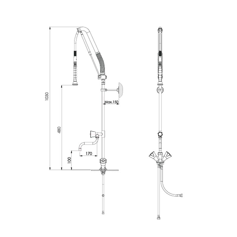 Liva Gaz 038 Ara Musluklu Tezgaha Monte Duş Sprey Ünitesi, Çift Su Girişli — Liva Gaz — Görsel 2