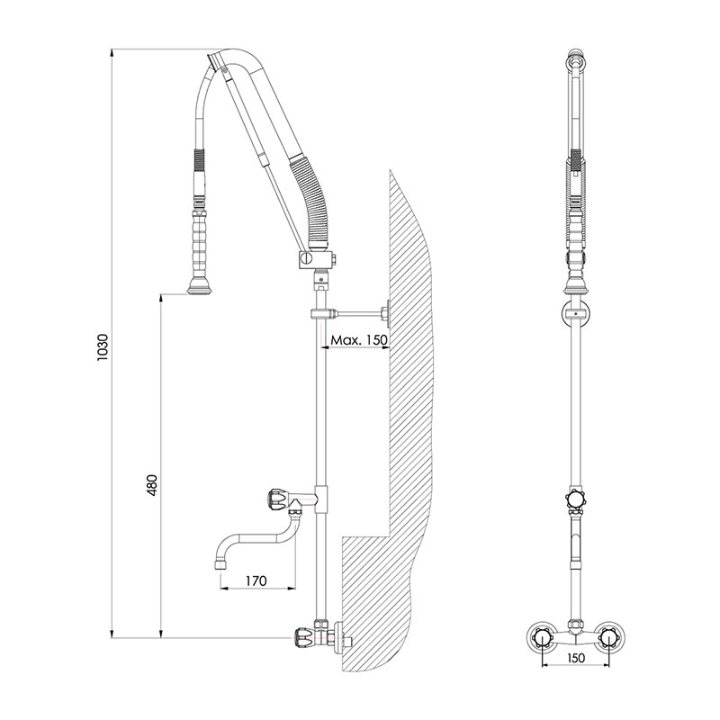 Liva Gaz 047 Ara Musluklu Duvara Monte Duş Sprey Ünitesi, Çift Su Girişli — Liva Gaz — Görsel 2