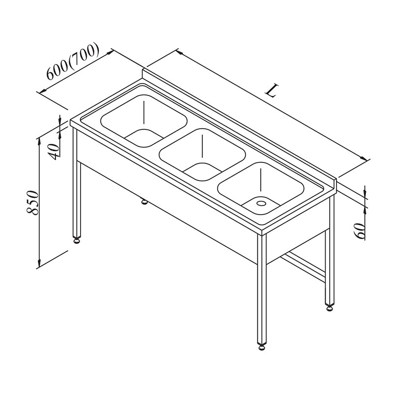 Öztiryakiler 3 Gözlü 3 Perdeli Evyeli Tezgah, 180x70 cm — Öztiryakiler