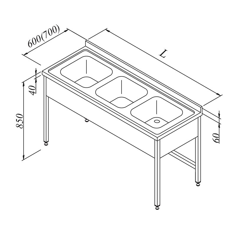 Öztiryakiler 3 Perdeli 3 Gözlü Evyeli Tezgah, 160x60 cm — Öztiryakiler