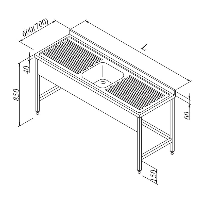 Öztiryakiler 3 Perdeli Evyeli Tezgah, Sol, 1G/1D, 120x60 cm, 32 kg — Öztiryakiler
