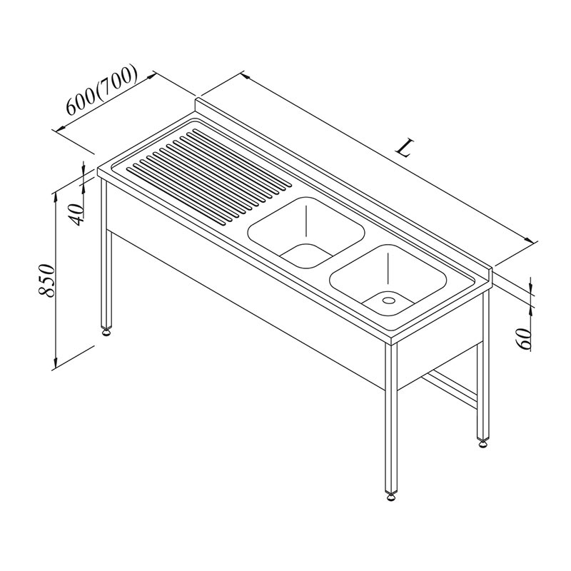 Öztiryakiler 3 Perdeli Evyeli Tezgah, Sol, 1G/1D, 150x60 cm — Öztiryakiler